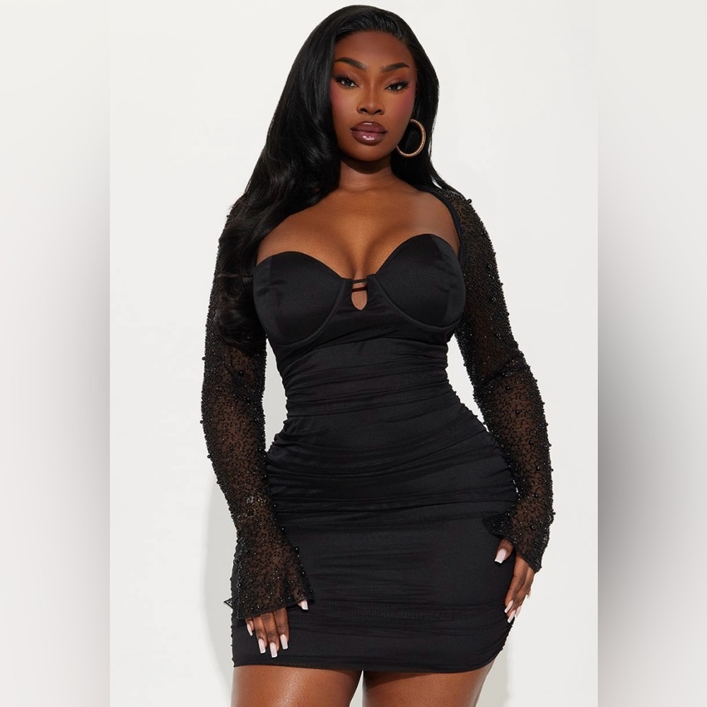 ❌SOLD❌Elegant Black Beaded Long Sleeve Dress